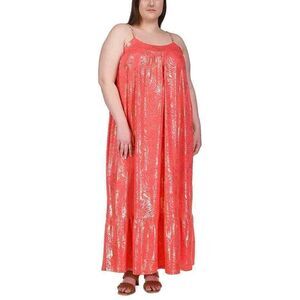 Michael Michael Kors Women's Orange/Gold Metallic Chain Strap‎ Maxi Dress 1X NWT